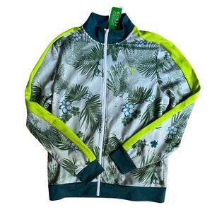 NWT Guess Mens Full Zip Mock Neck Athletic Jacket in Hibiscus Oasis Size: Small